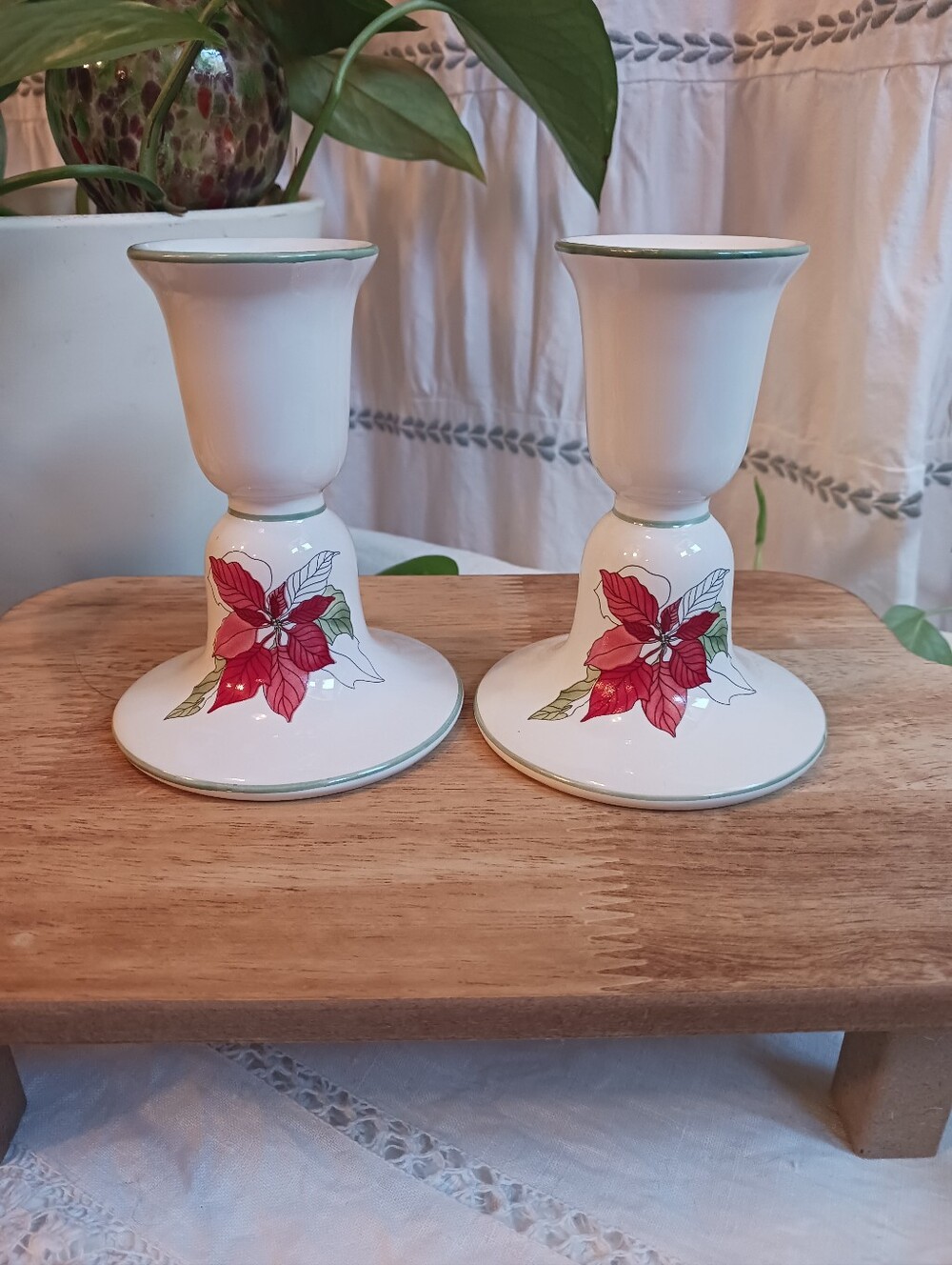 80s Vintage Candlesticks Block Bernarda Mary Lou Goertzen Poinsettia Ceramic